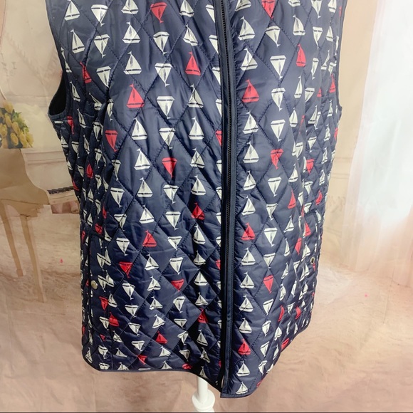 Talbots Sailboat Print Quilted Vest - Picture 6 of 10